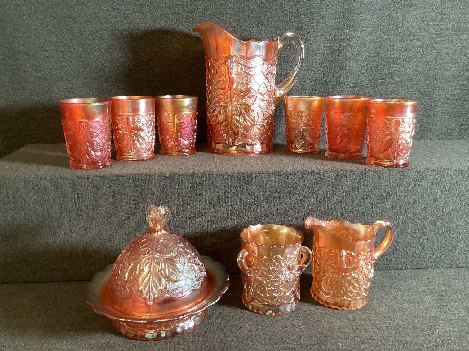 Image for Maple Leaf Carnival Glass Set - Umarked