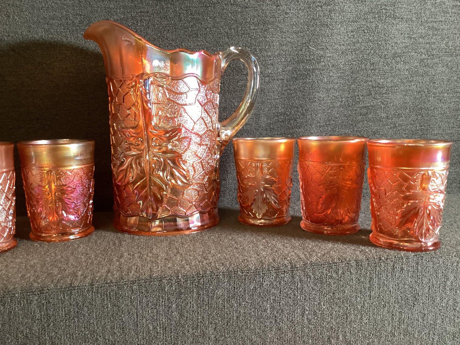 Image for Maple Leaf Carnival Glass Set - Umarked