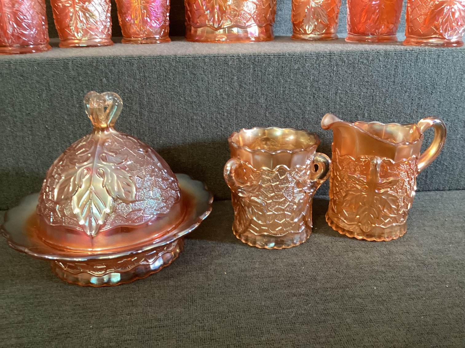 Image for Maple Leaf Carnival Glass Set - Umarked