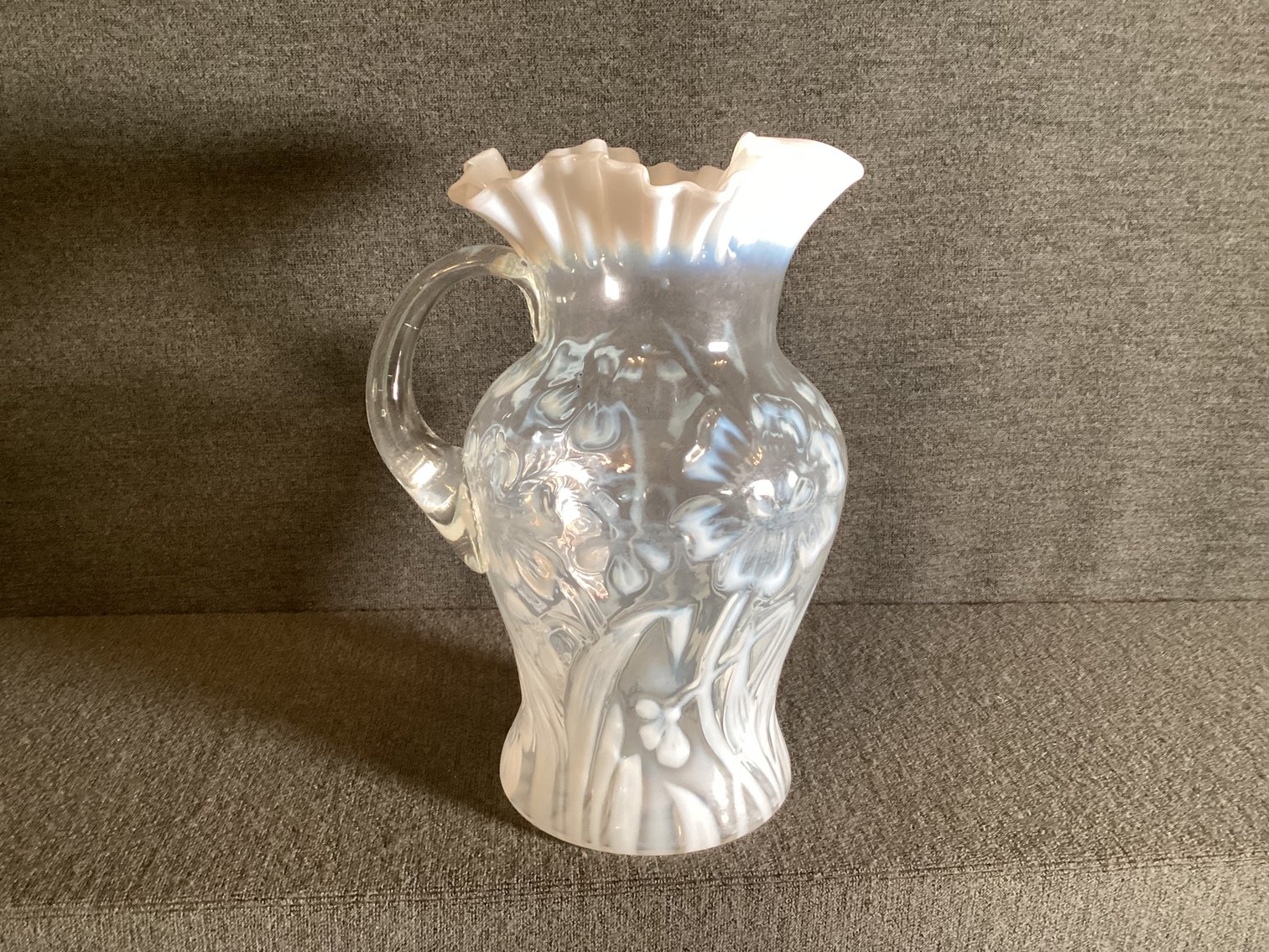Image for White Opalescent Pitcher with Double Ruffle Edge