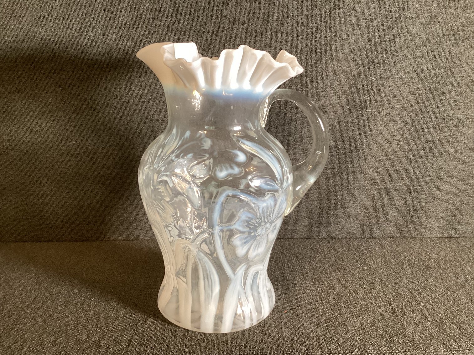Image for White Opalescent Pitcher with Double Ruffle Edge
