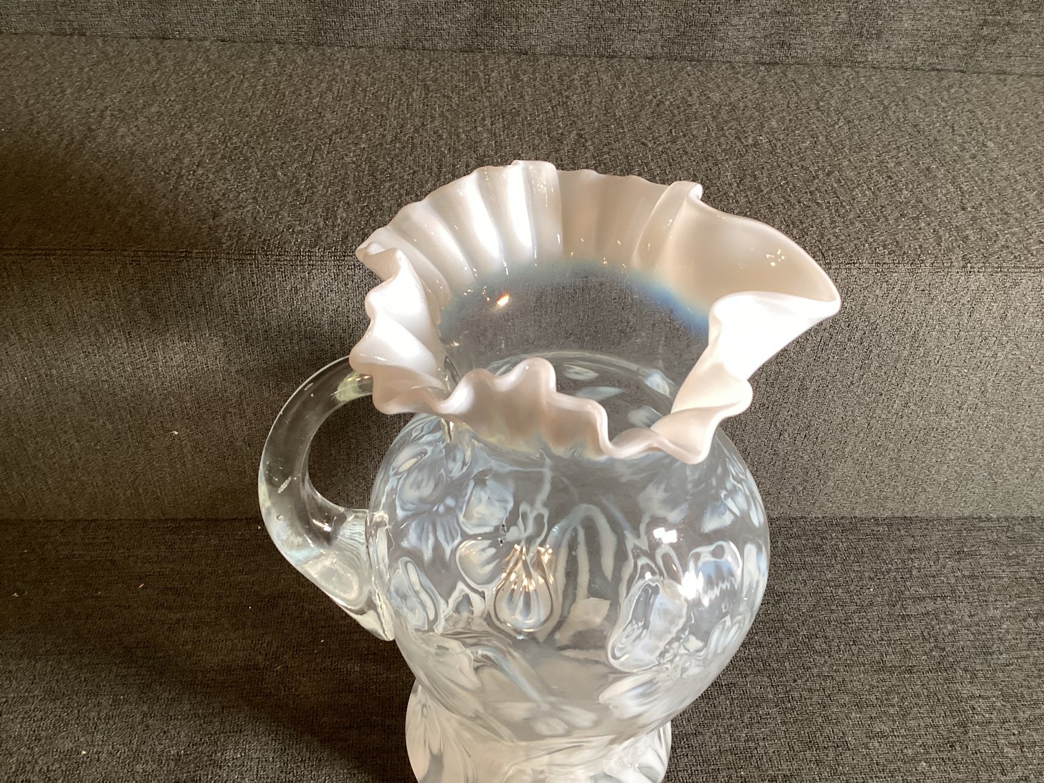 Image for White Opalescent Pitcher with Double Ruffle Edge