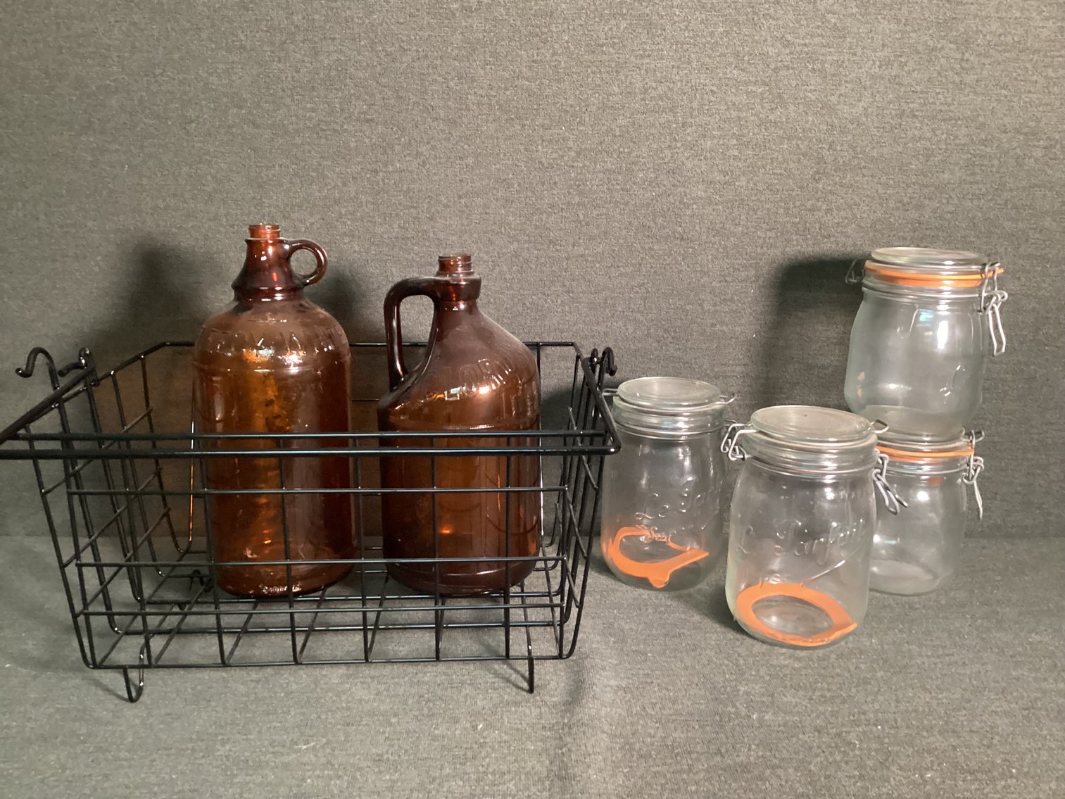 Image for Wire Basket with Vintage Jars