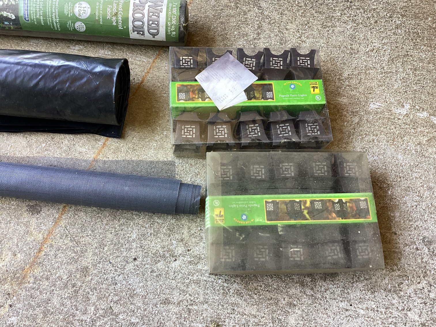 Image for Weed barrier, Plastic Sheeting, Screen and Patio Lights