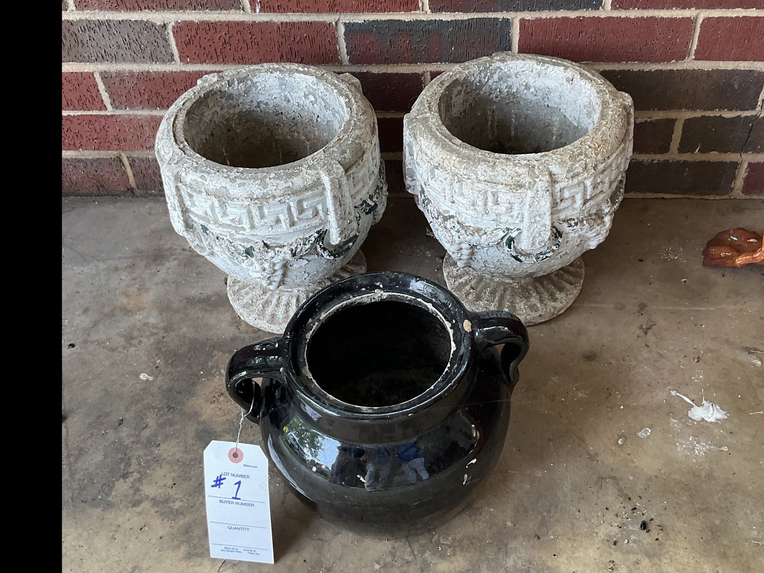 Image for Pair of concrete planters and stone jar