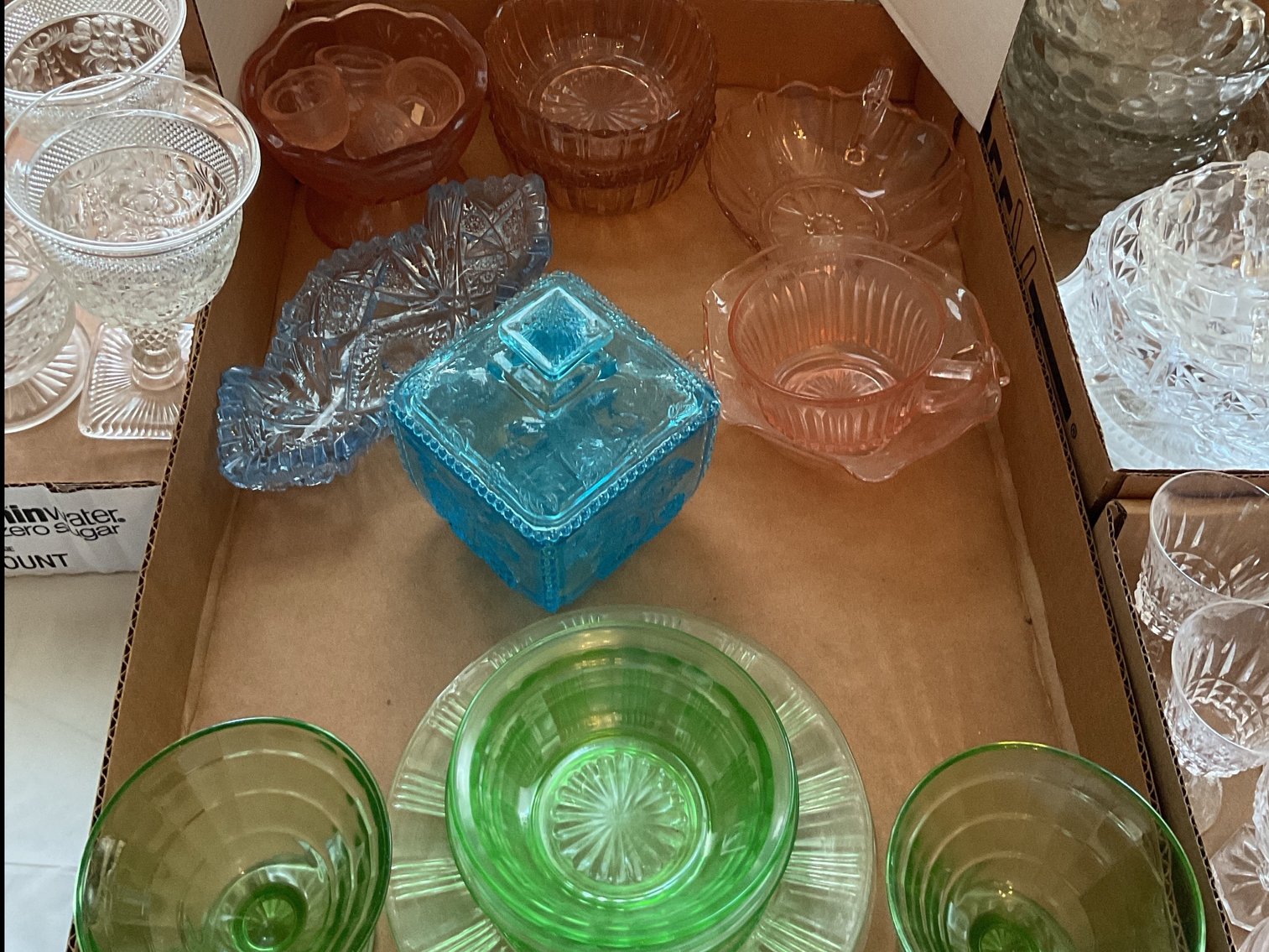 Image for Assorted Green and Pink Depression Glass