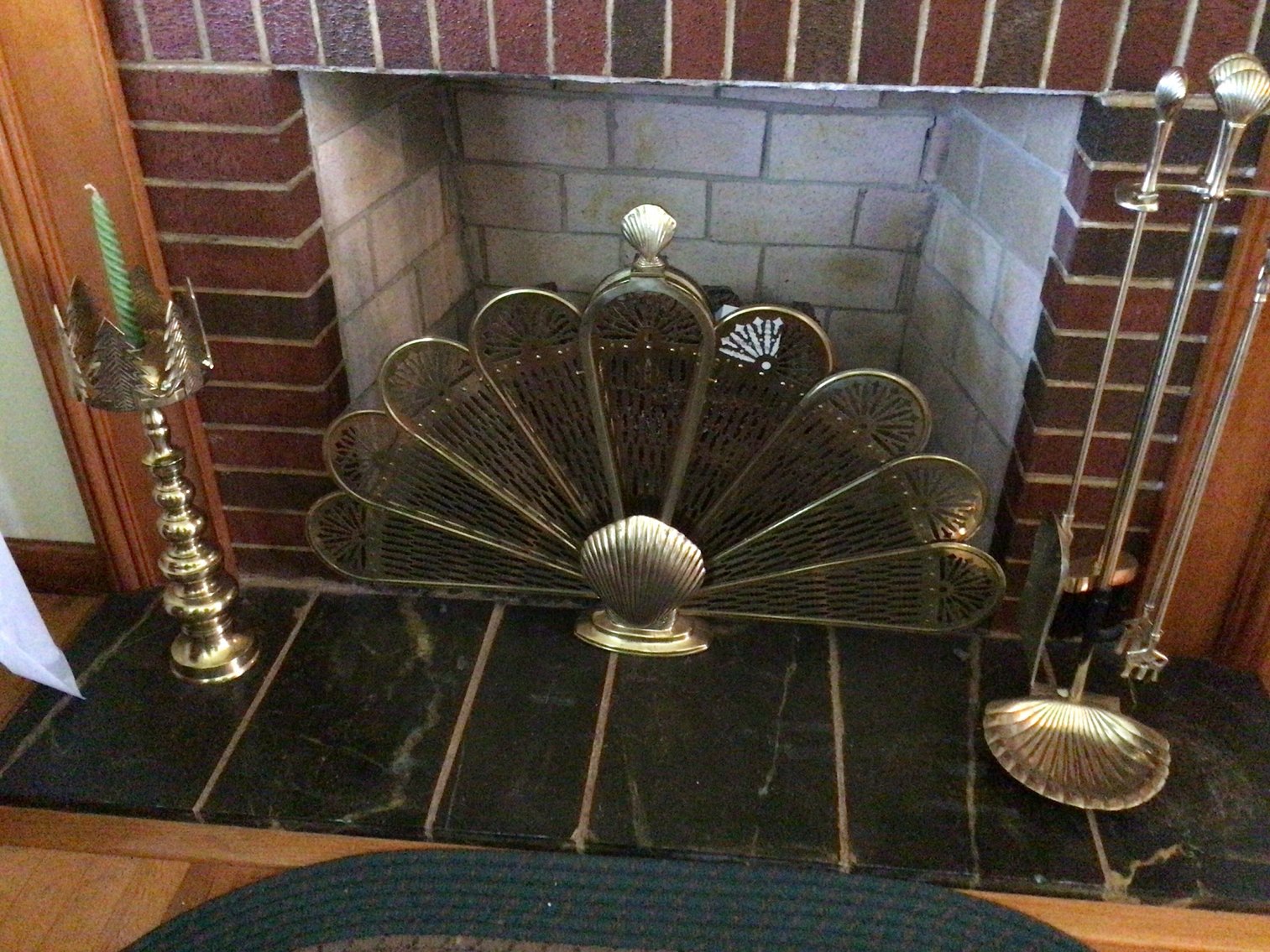 Image for Brass fireplace set and candle holder