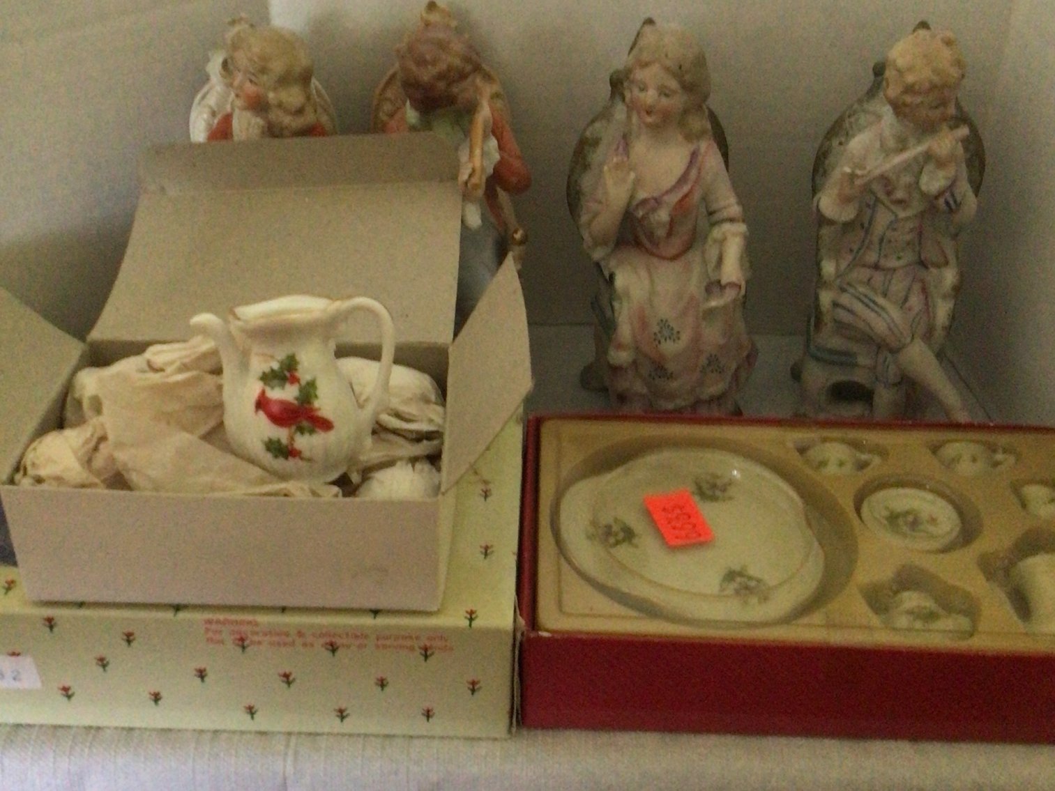 Image for Set of 4 Bisque figurines and tea sets