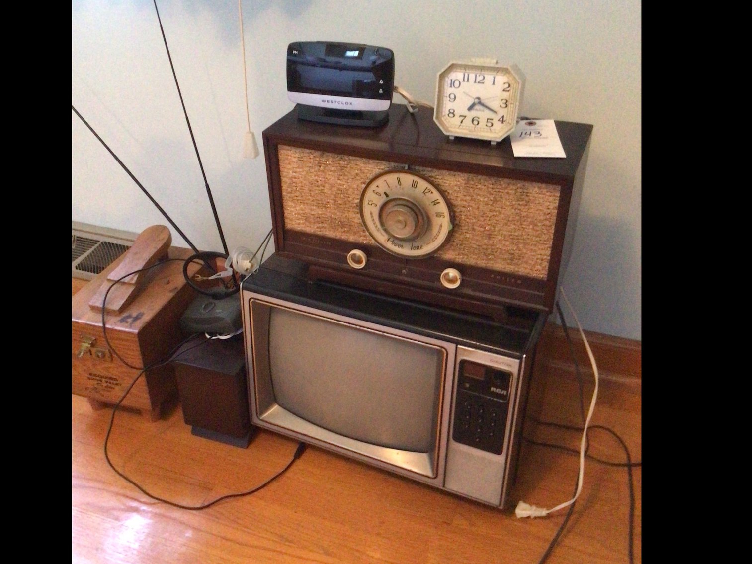 Image for Philco Antique radio with tvs, clocks and shoe shine box