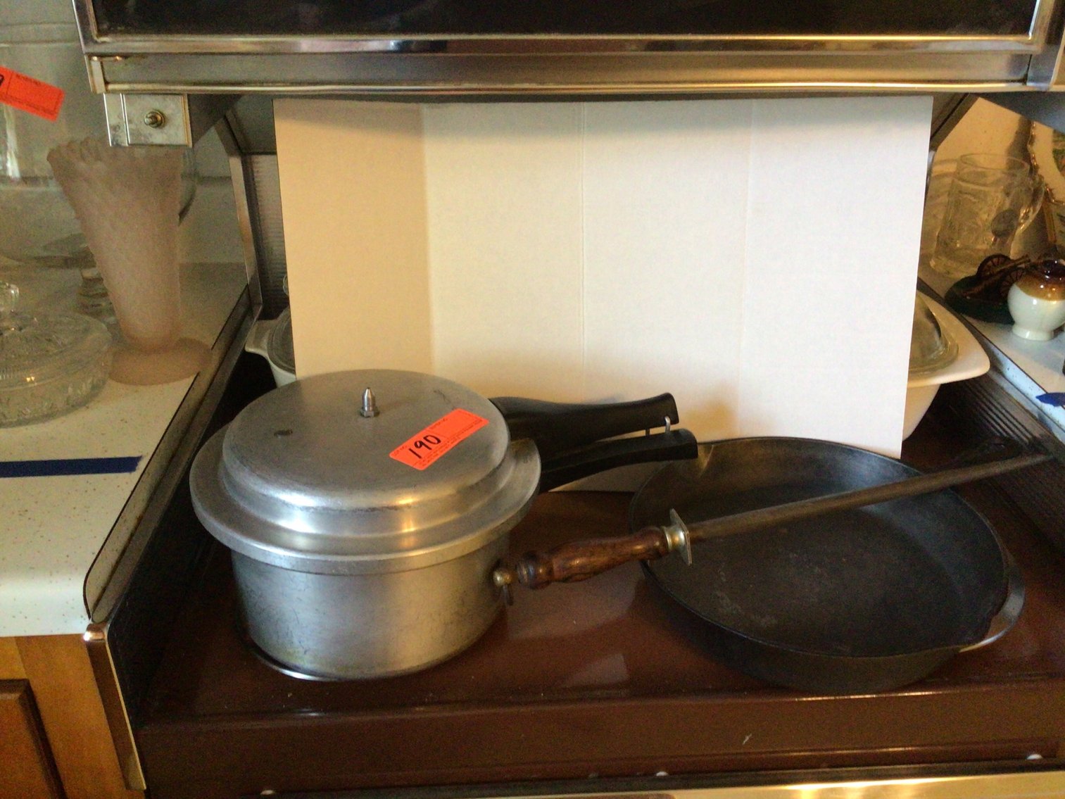 Image for Pressure cooker, cast iron skillet, meat skewer