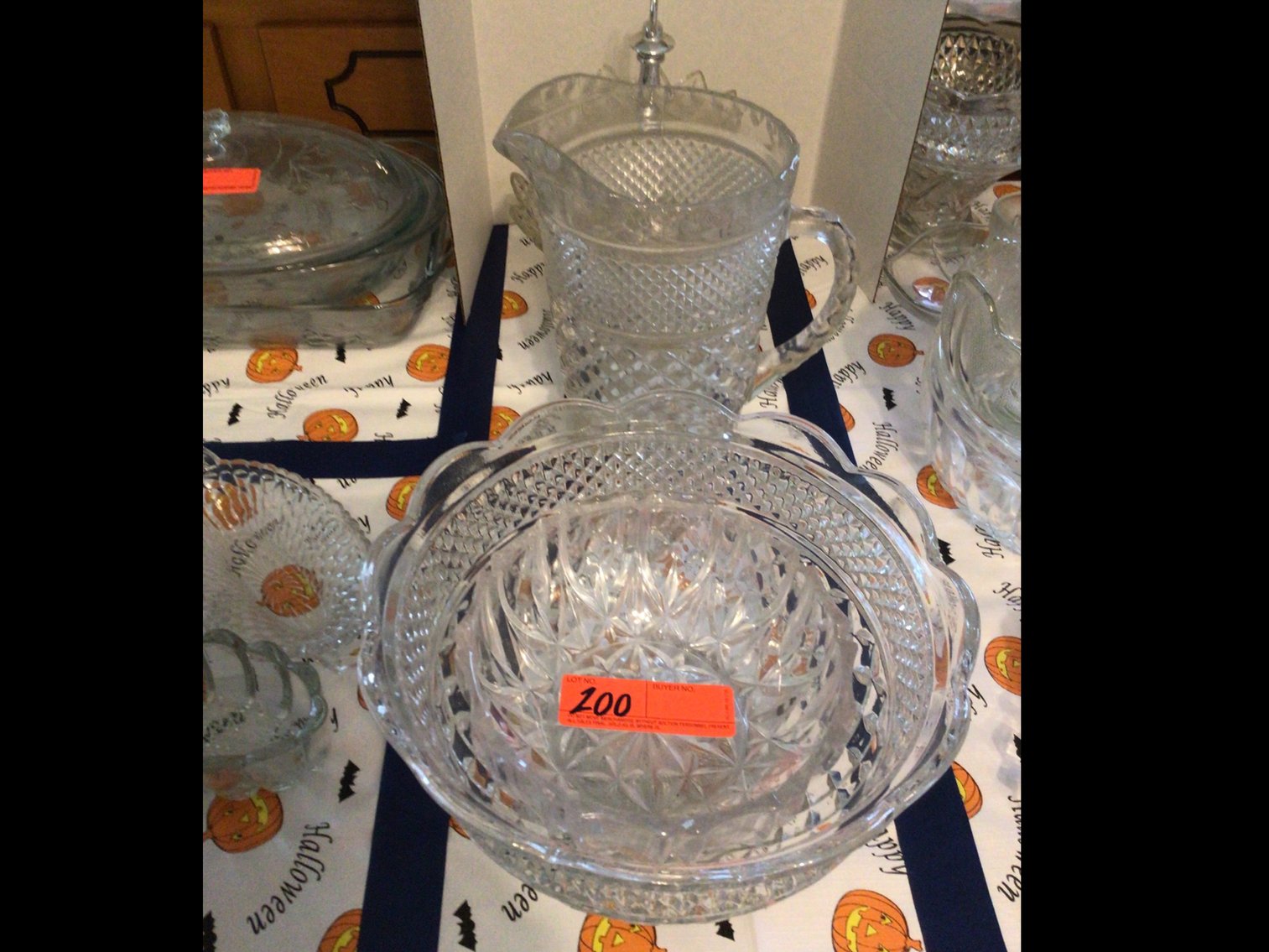 Image for Beautiful glass bowl and matching pitcher and tiered glass snack dish