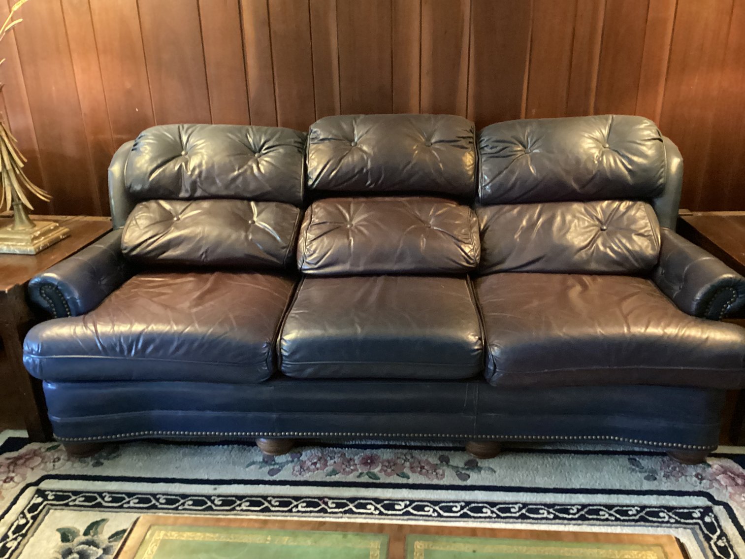 Image for Navy Leather Sofa