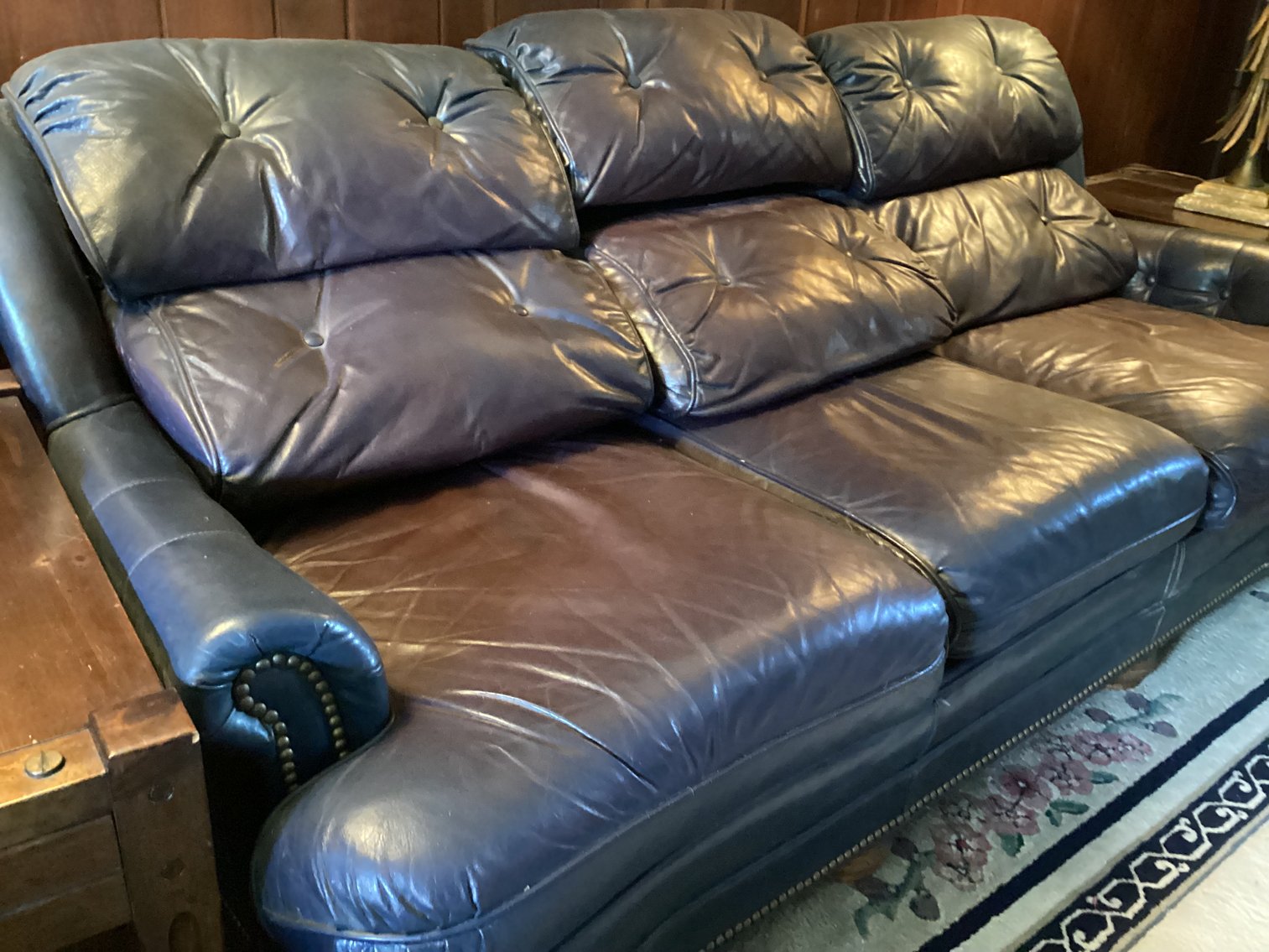 Image for Navy Leather Sofa