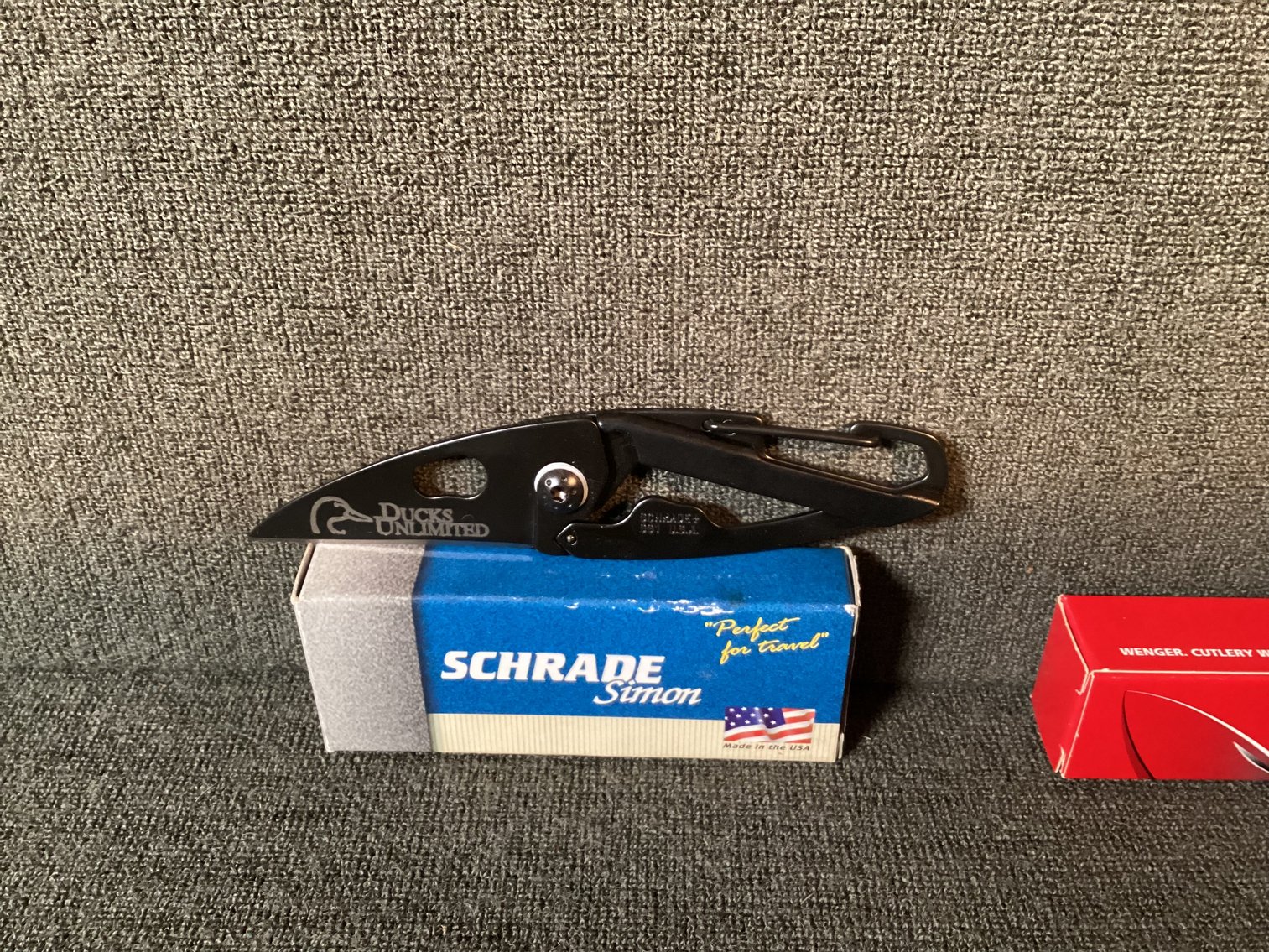 Image for Schrade Simon Ducks Unlimited Wenger Camo Esquire Hard Wood Knive