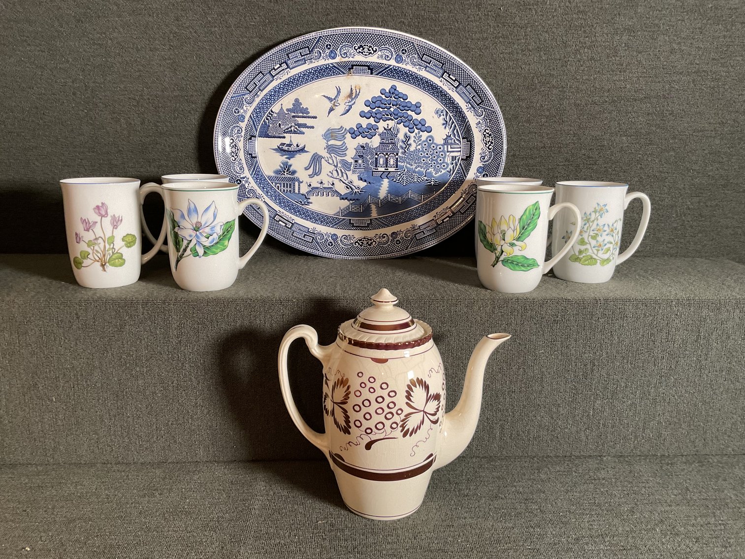 Image for Blue Willow Platter and English Tea Pot