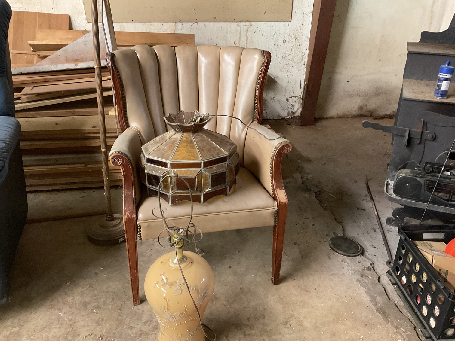 Image for Faux Leather Chair, Stined glass lamp and more