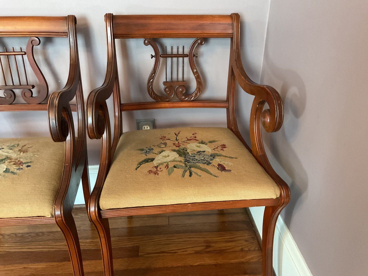 Image for Pair of Saber Leg Lyre Back Arm Chairs