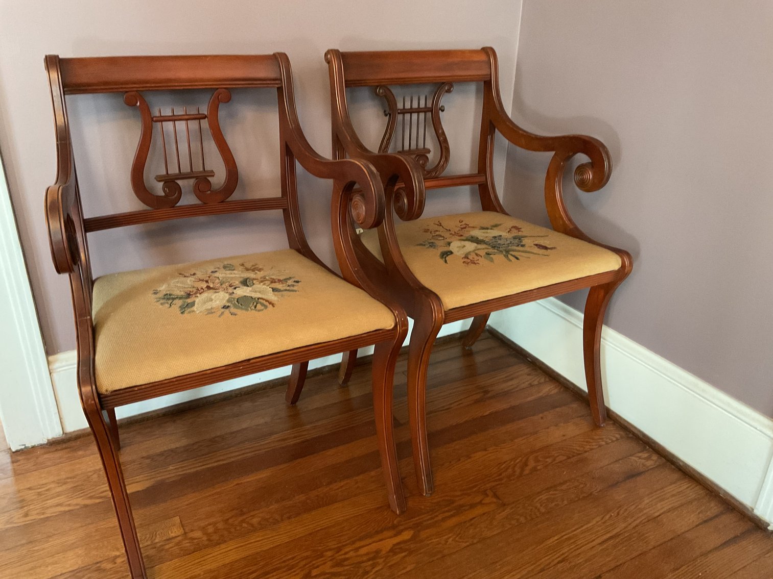 Image for Pair of Saber Leg Lyre Back Arm Chairs