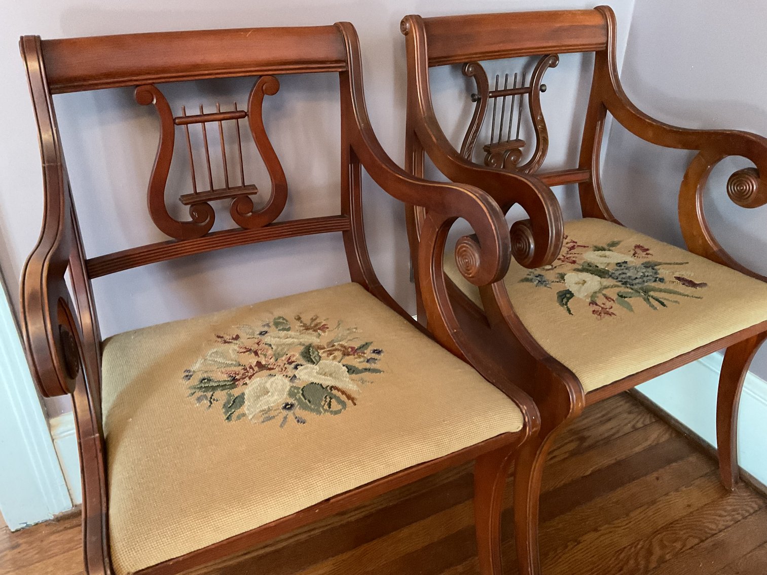 Image for Pair of Saber Leg Lyre Back Arm Chairs