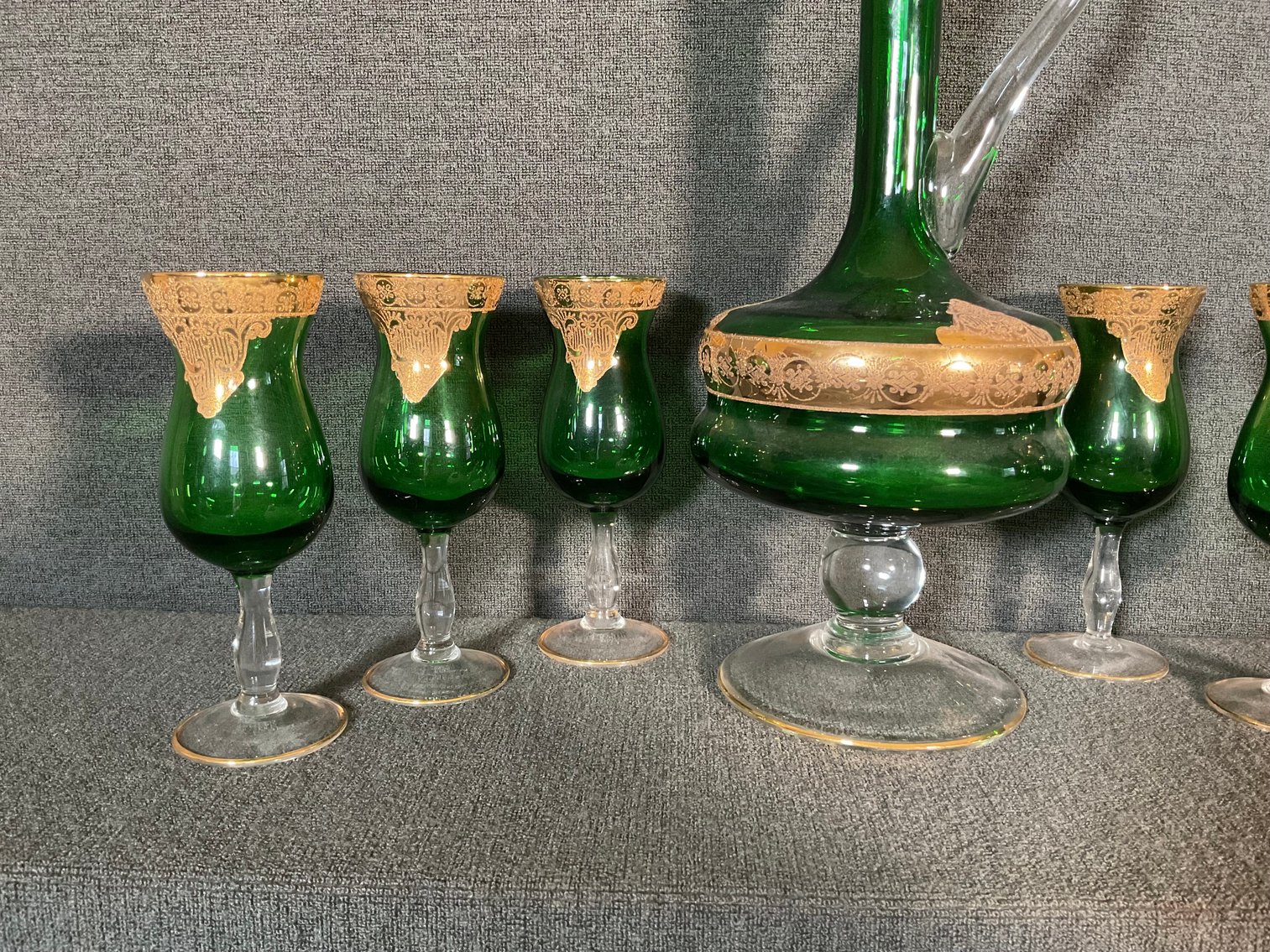 Image for Venetian Green Ewer and 6 Glasses