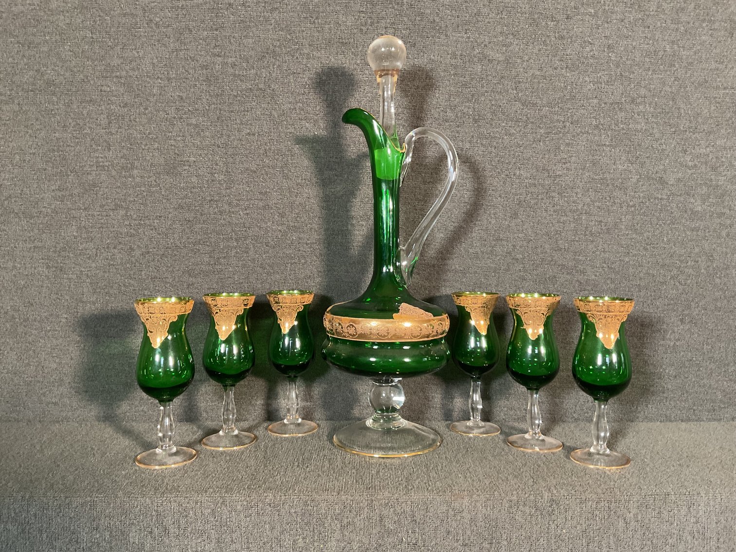 Image for Venetian Green Ewer and 6 Glasses