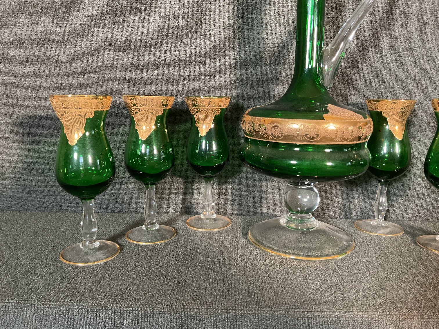 Image for Venetian Green Ewer and 6 Glasses