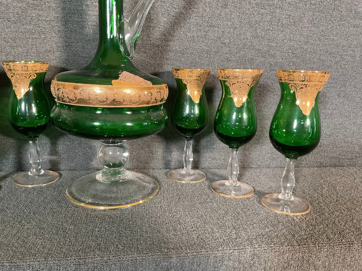 Image for Venetian Green Ewer and 6 Glasses