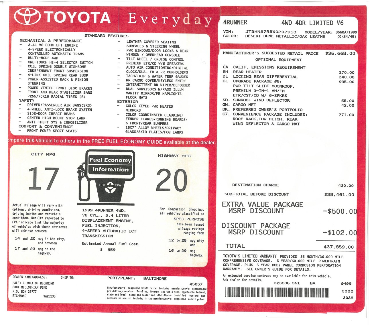 Image for 1999 Toyota 4Runner Multipurpose Vehicle (MPV)