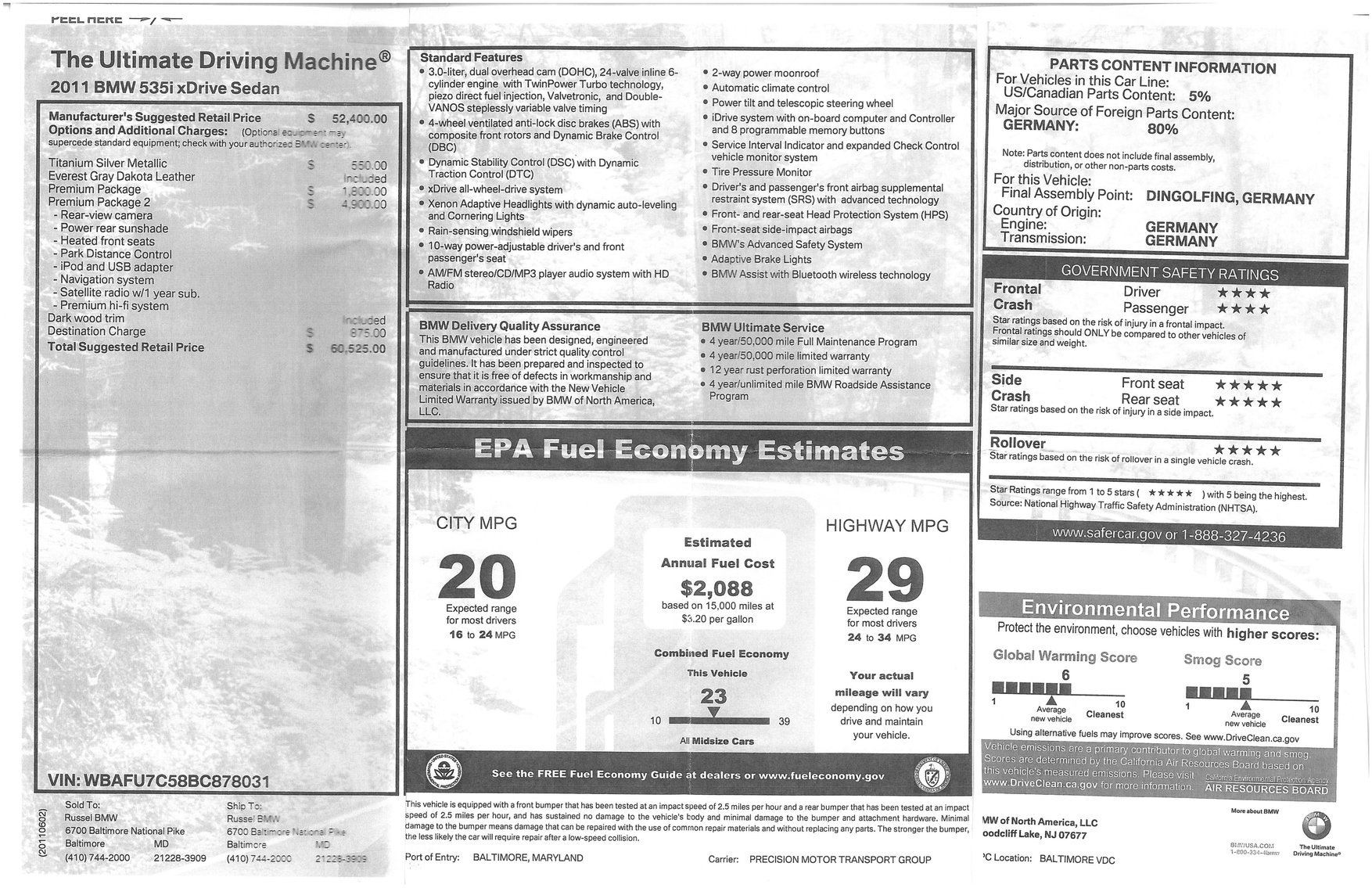 Image for 2011 BMW 5 series Passenger Car