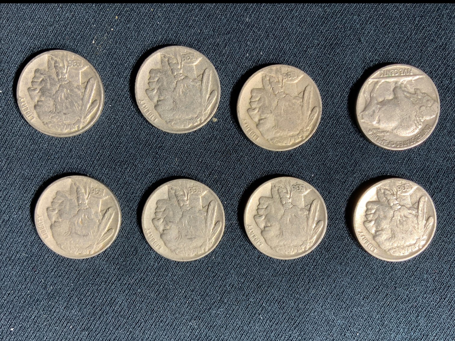 Image for 1936 USA BUFFALO NICKEL. 8 COINS
