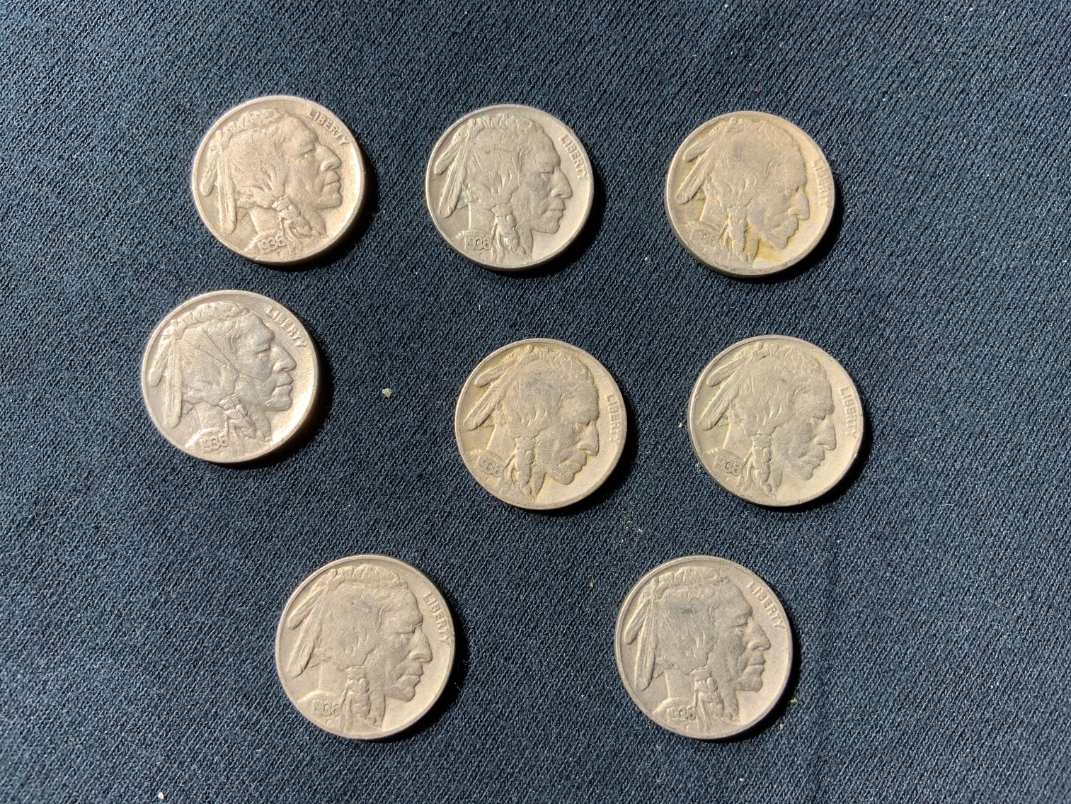 Image for 1936 USA BUFFALO NICKEL. 8 COINS