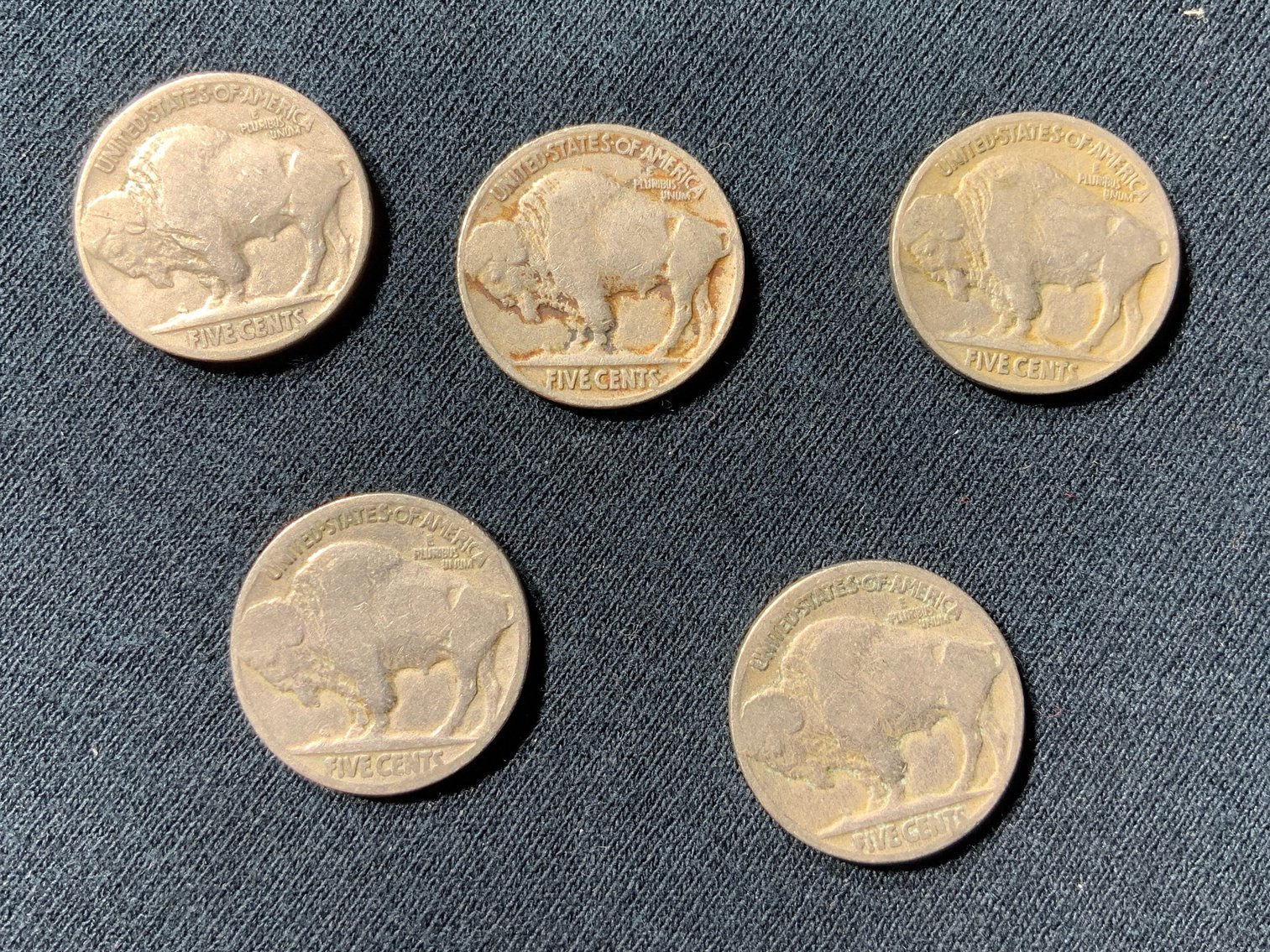 Image for 1935 USA BUFFALO NICKEL.  5 COINS