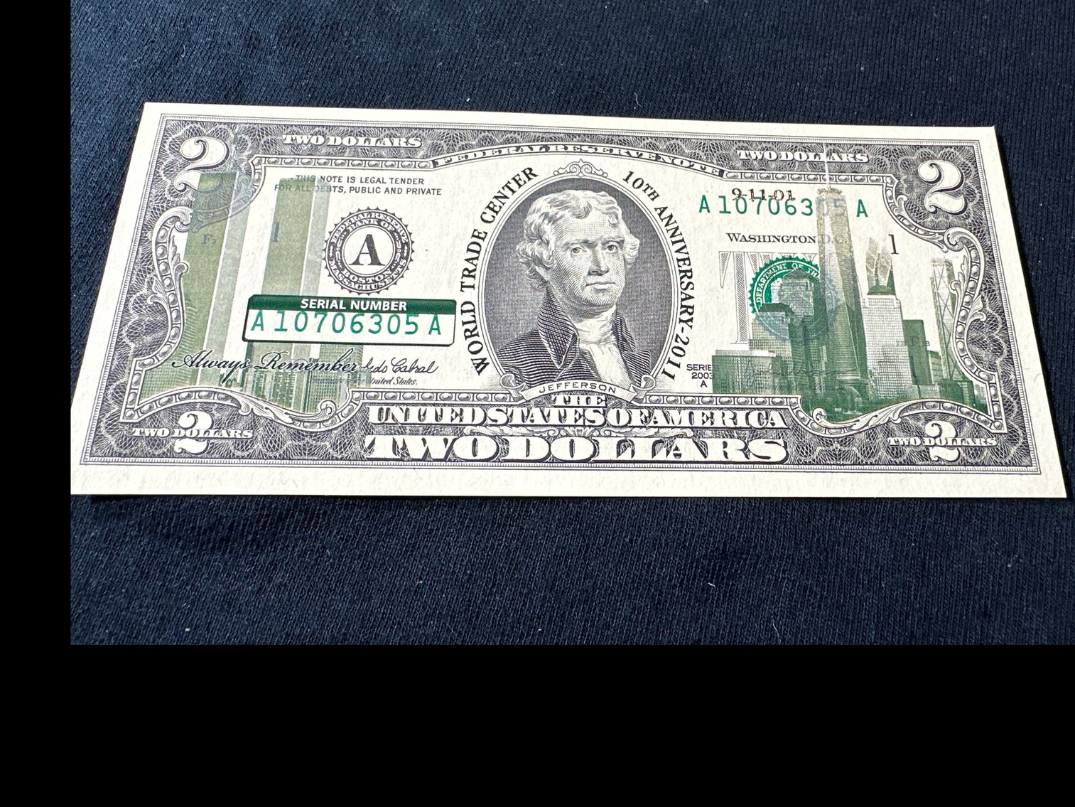 Image for WORLD TRADE CENTER COMMEMORATIVE 2 DOLLAR BILLS