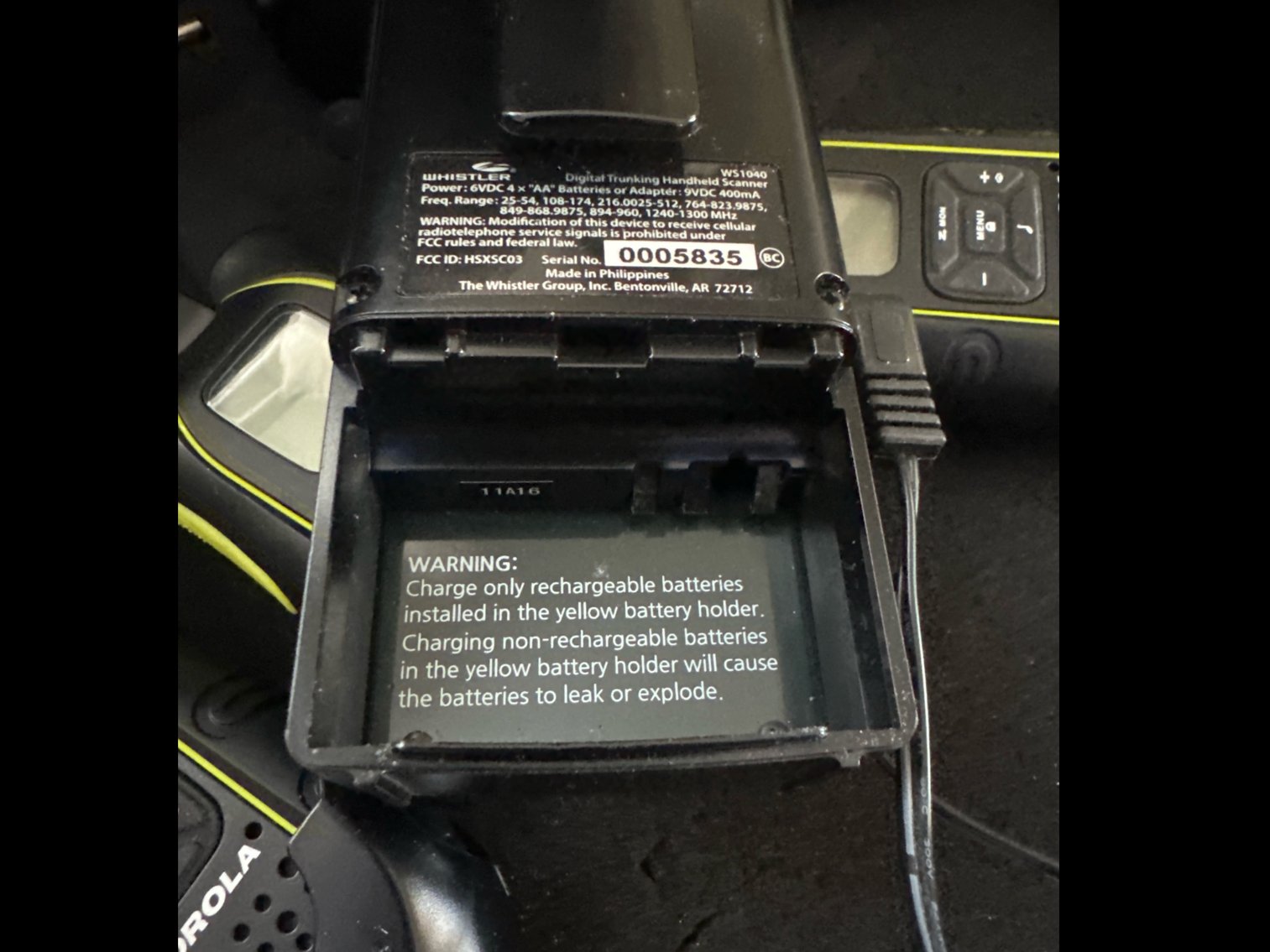 Image for Motorola walkie-talkies and Whistler scanner missing battery pack