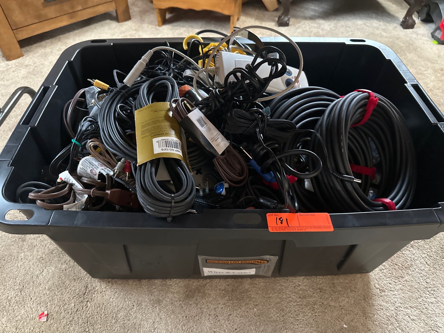 Image for Tub of audio-visual cables, and extension cord cords