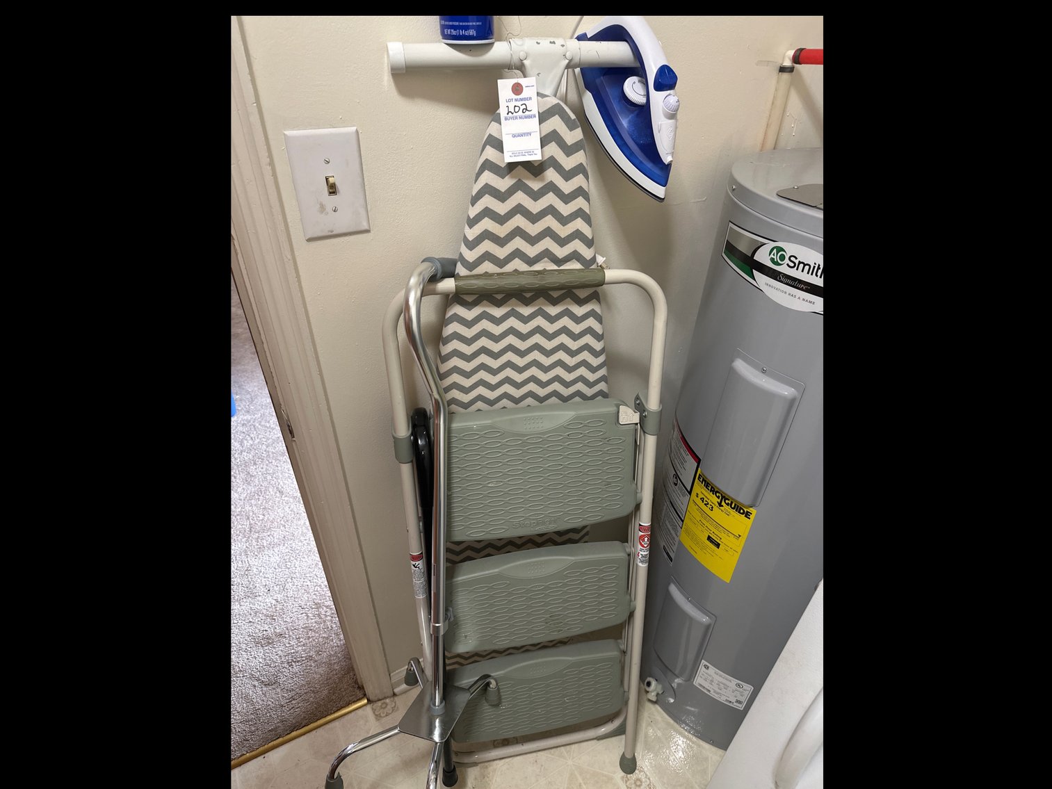 Image for Ironing board, stepstool and electric iron and walking cane
