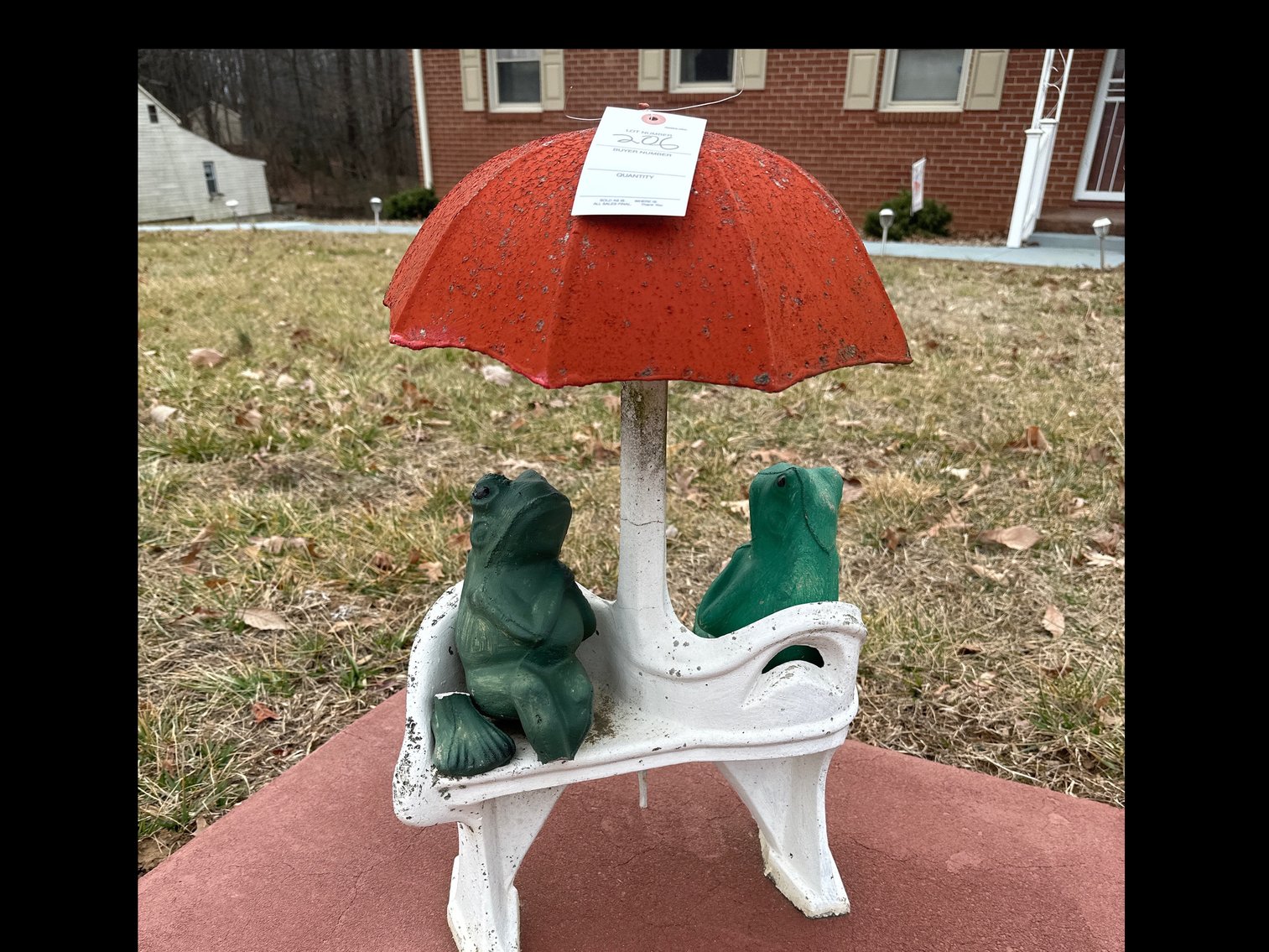 Image for Wrought  iron table and decorative bench with frogs