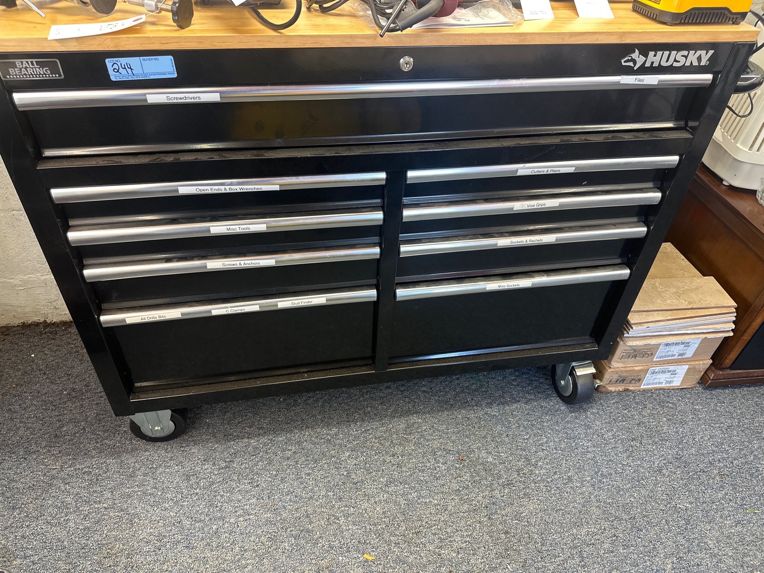 Image for Husky rolling tool chest with nine drawers and wood top