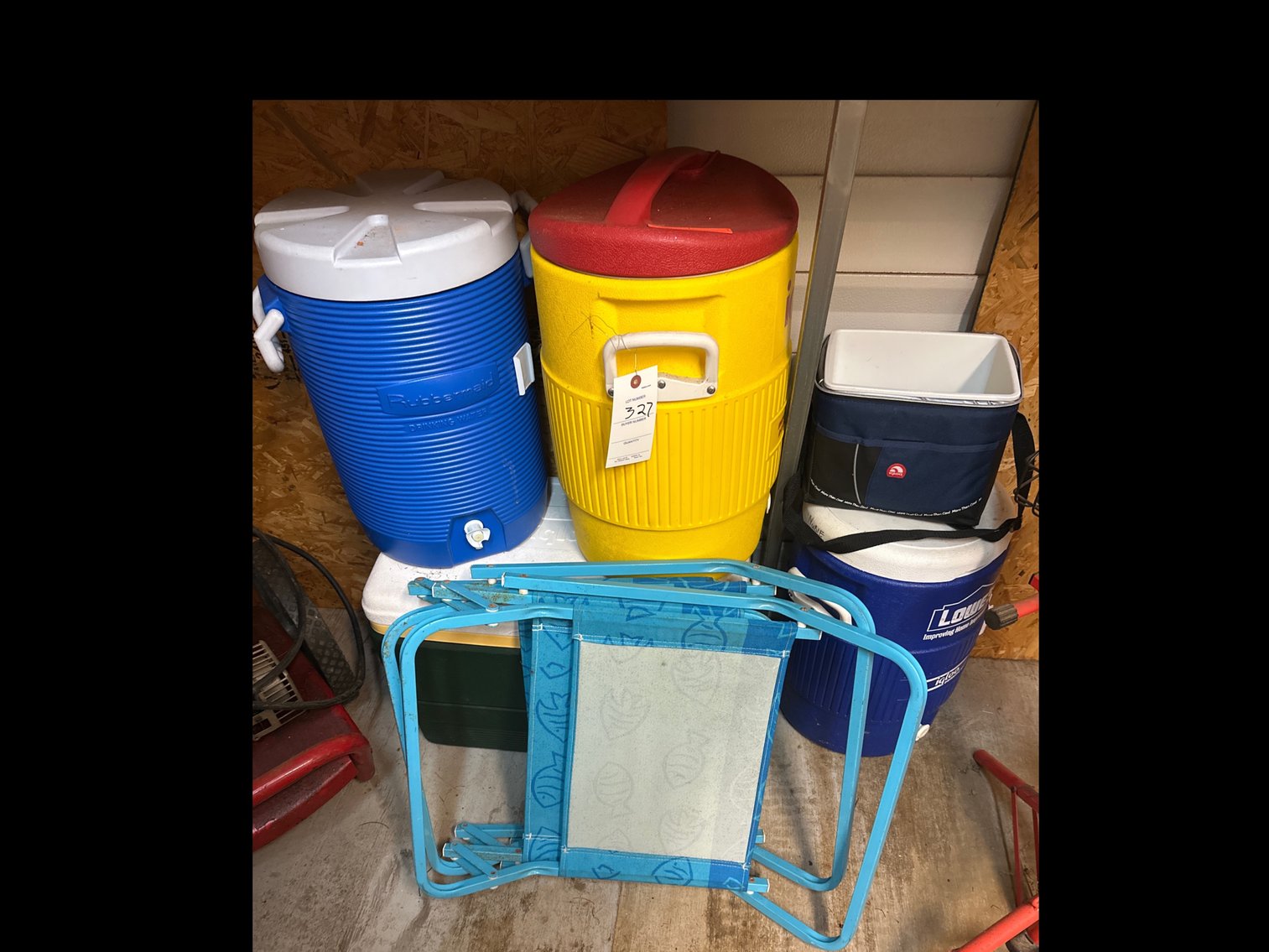 Image for Coolers, water, jugs, and chairs