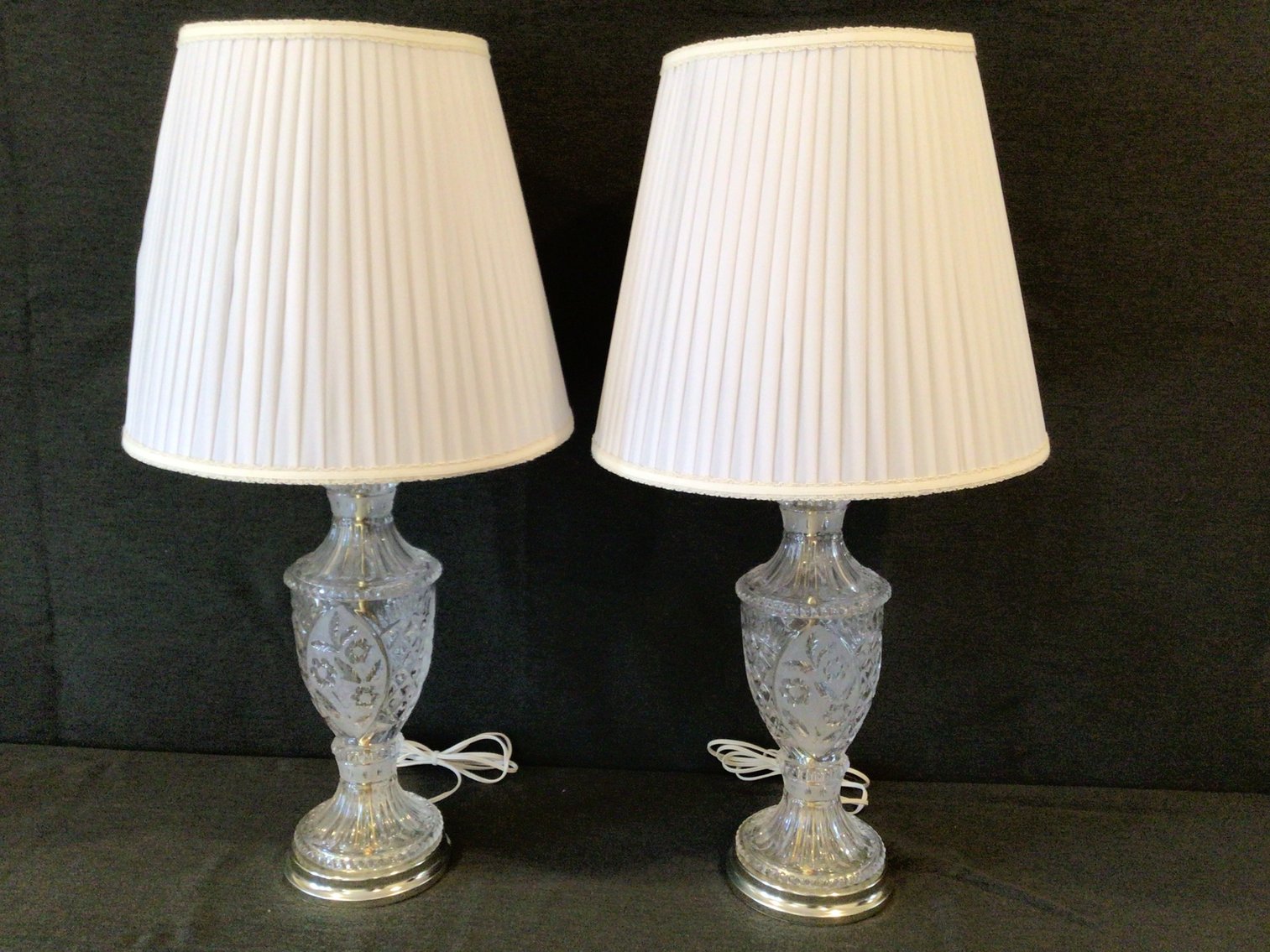 Image for Pair of Glass Lamps with Pleated Shades