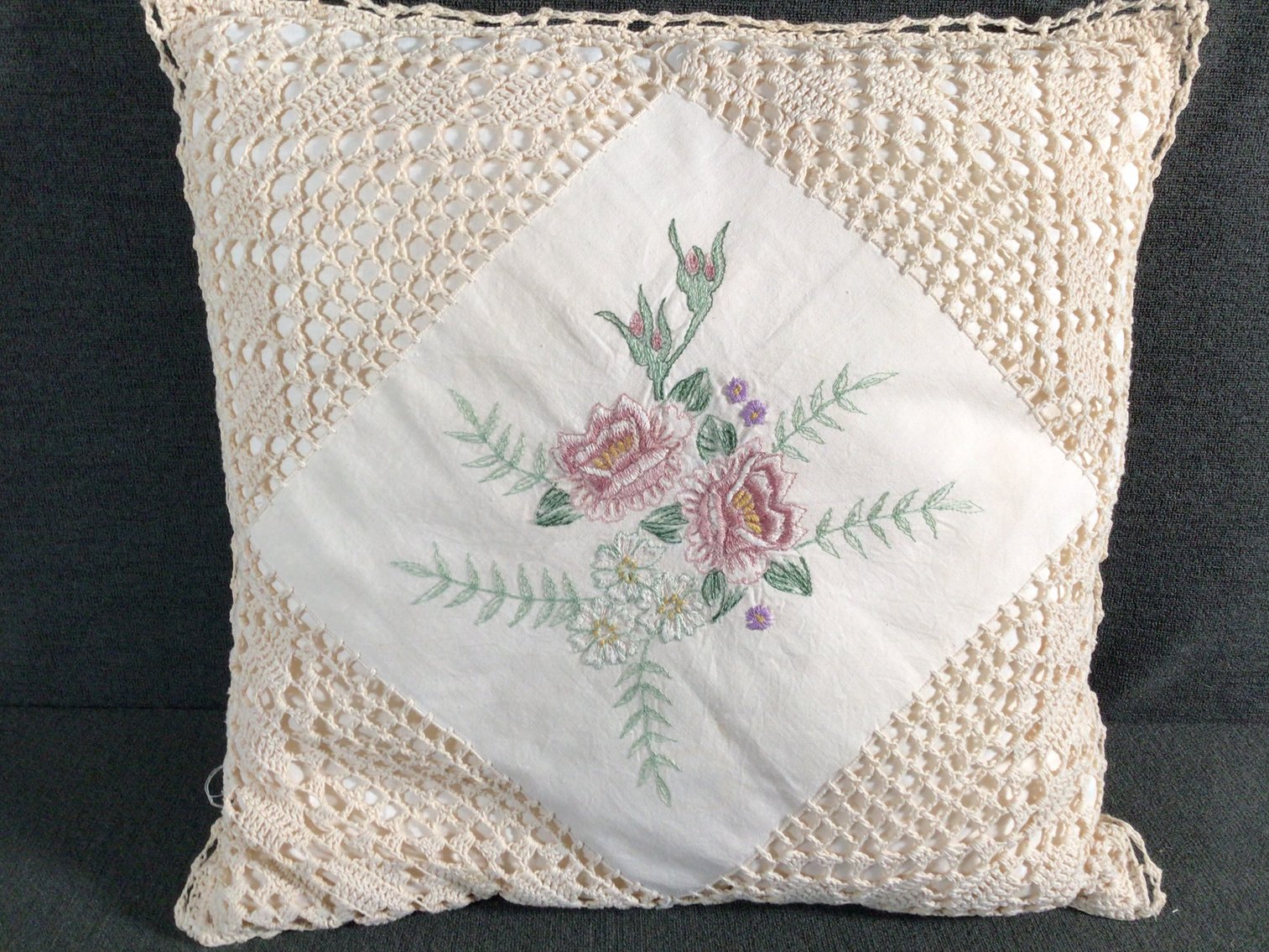 Image for 3 Embroidered / Crochet Pillows