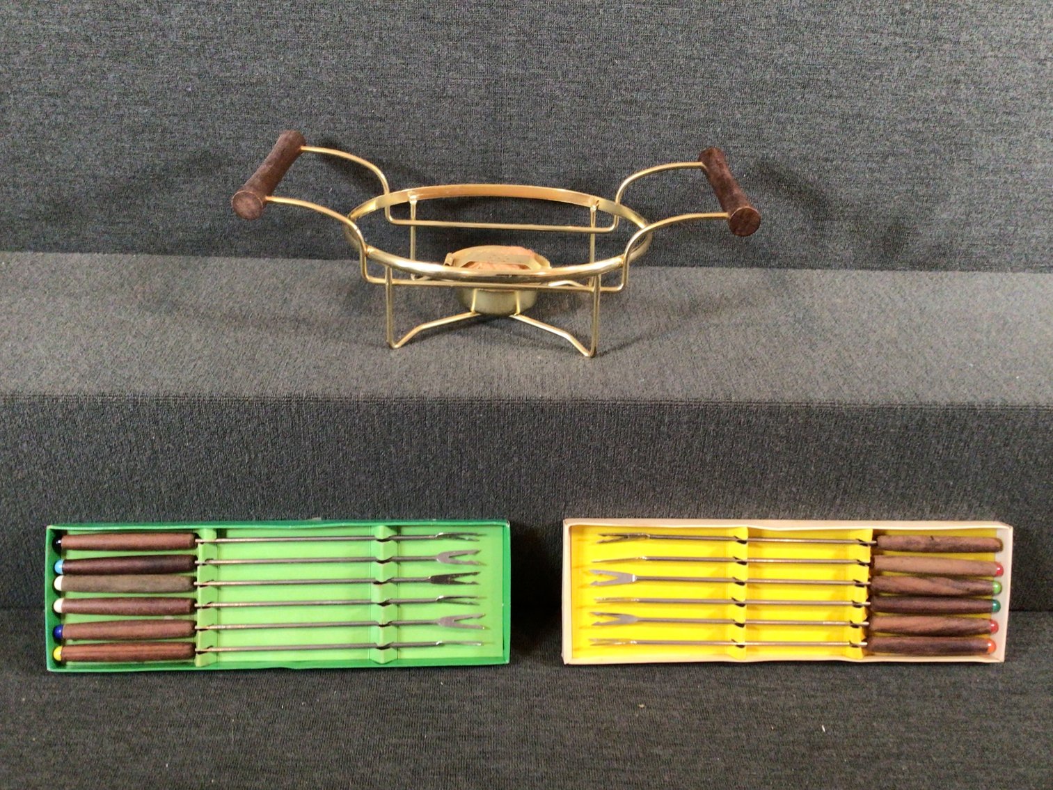 Image for Vintage Pyrex Lidded Bowl with Chafing Dish and Fondue Forks