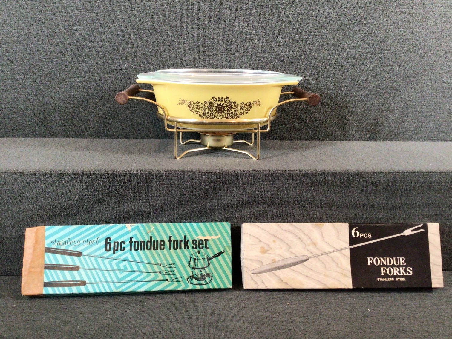 Image for Vintage Pyrex Lidded Bowl with Chafing Dish and Fondue Forks
