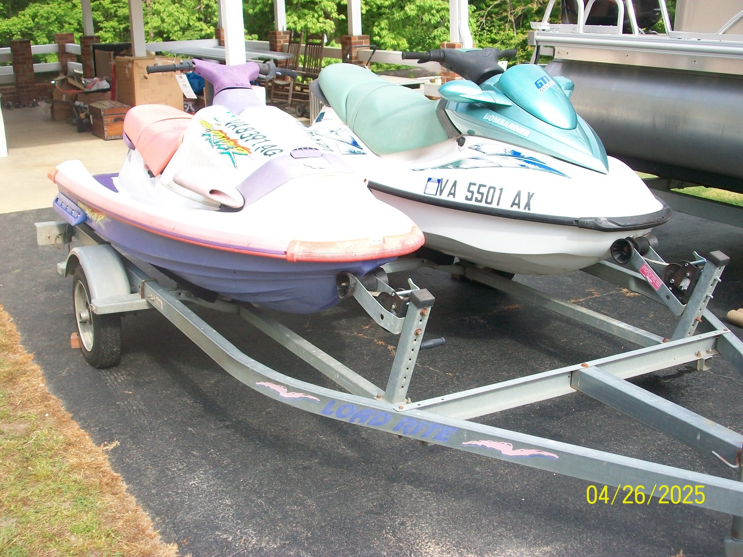 Image for One 2001 Sea Doo Model #GTI, Rotax 85 hp motor, Hull #ZZN14269C101; One 1994 Yamaha Wave Raider, 80 hp motor, Hull #YAML8985C494; and One 1995 Load Rite trailer, VIN #4L2FPRJ13S2002941