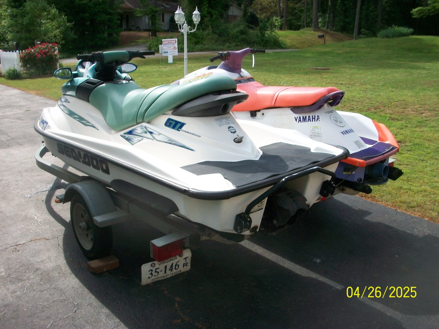 Image for One 2001 Sea Doo Model #GTI, Rotax 85 hp motor, Hull #ZZN14269C101; One 1994 Yamaha Wave Raider, 80 hp motor, Hull #YAML8985C494; and One 1995 Load Rite trailer, VIN #4L2FPRJ13S2002941