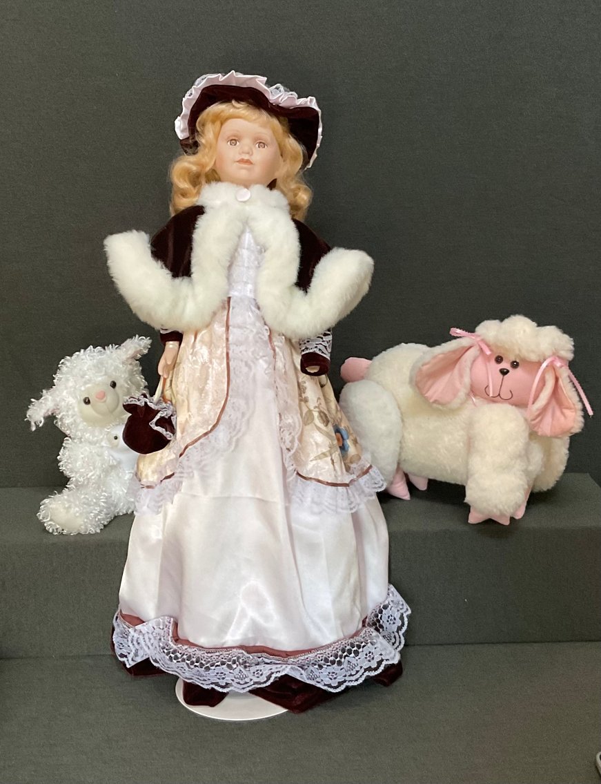 Image for Porcelain Doll and Stuffed Animals