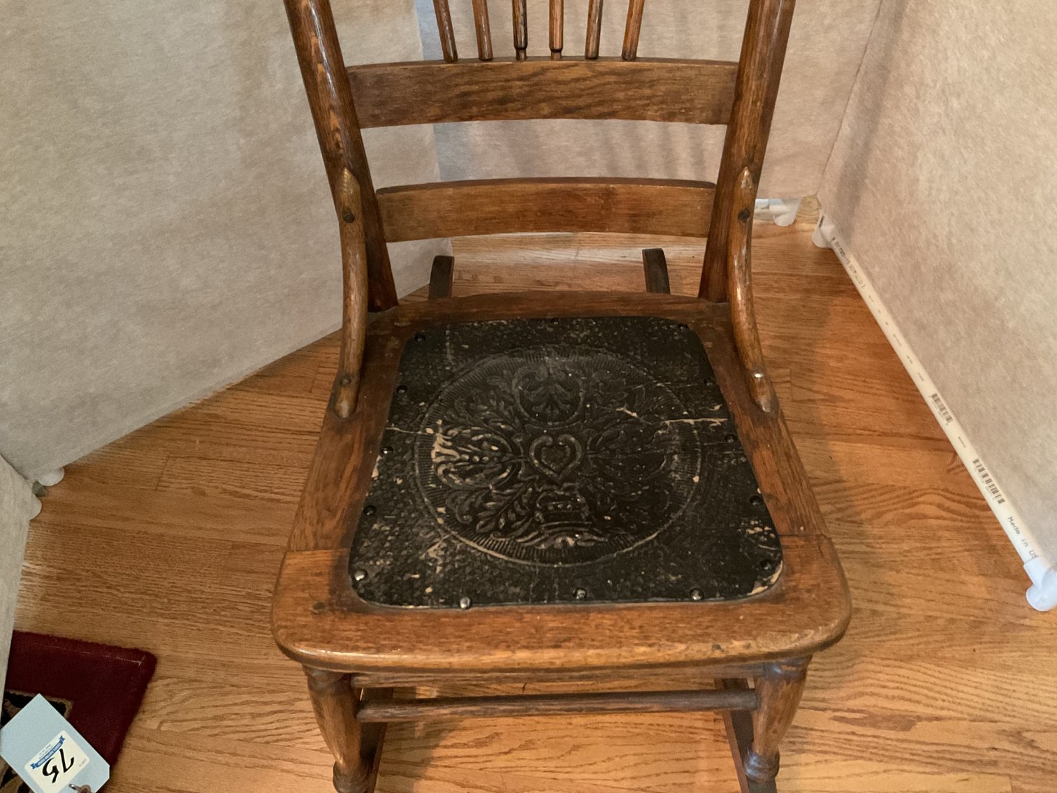 Image for Oak Pressed Back Rocker with Leather Seat