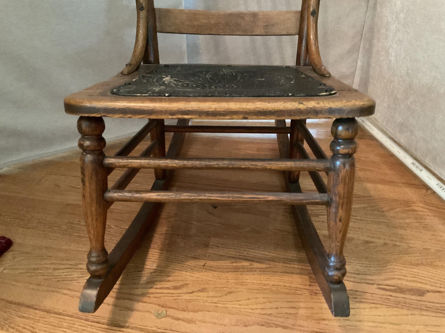 Image for Oak Pressed Back Rocker with Leather Seat