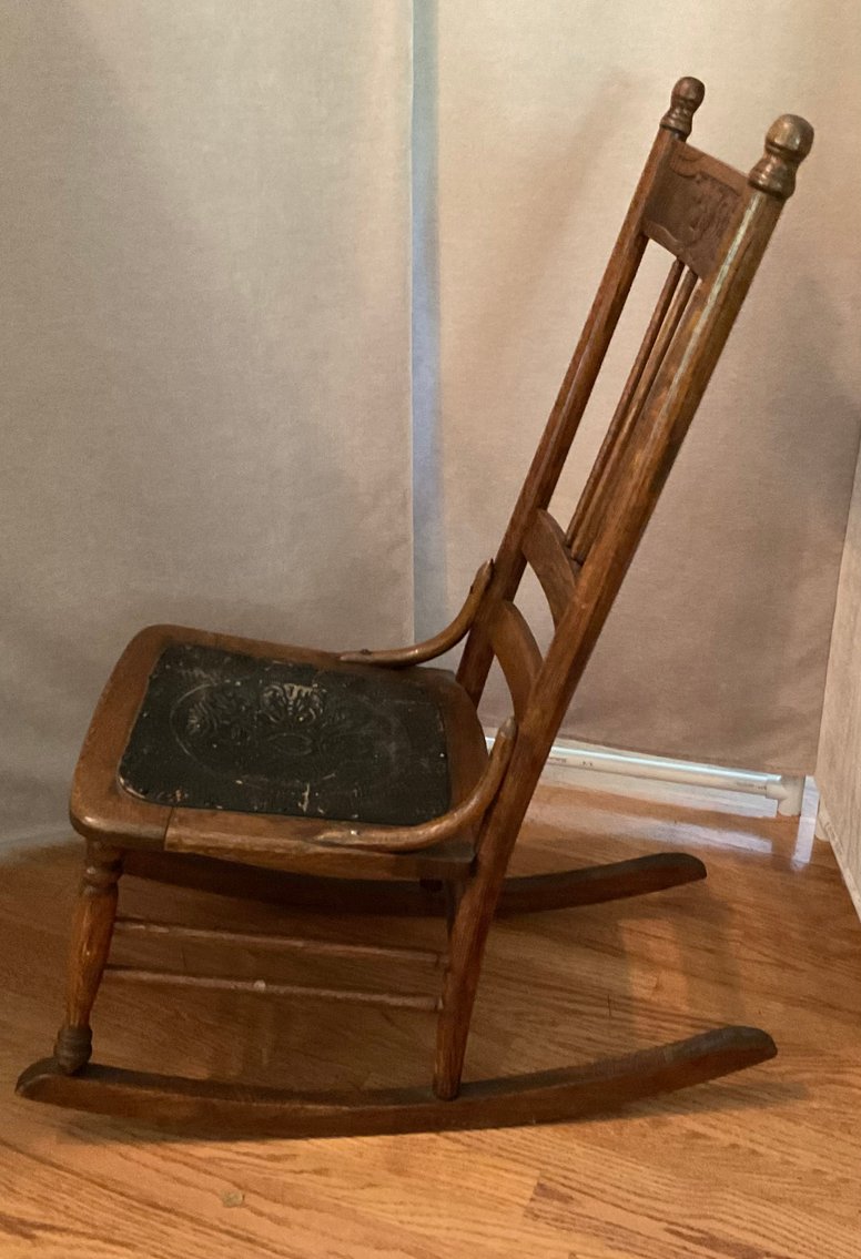 Image for Oak Pressed Back Rocker with Leather Seat
