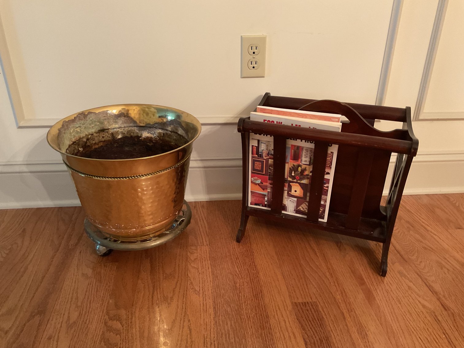 Image for Magazine Rack and Brass Planter